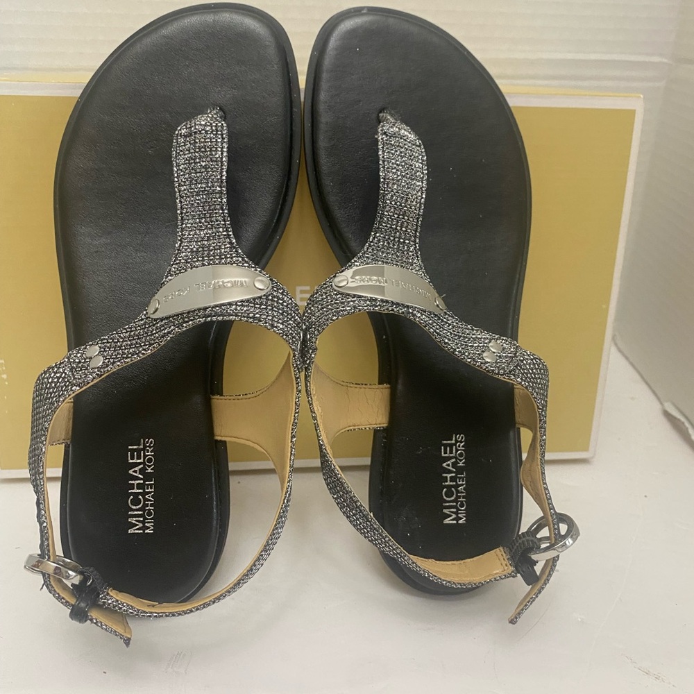 Michael Kors Black  Silver Glitter Sandals Size 5.5 NIB